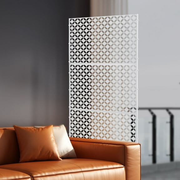 Coin-shaped White Steel Privacy Screen, Decorative Privacy Screen, Privacy Fence Screen 3 Panels Freestanding