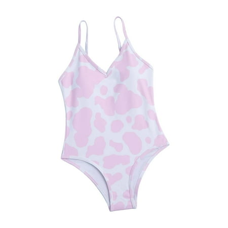 

Girls Swimsuits Full Coverage Summer One Piece Beach Sport Wide Straps Milk Cow Pattern Adjustable Girls Bathing Suits Size 8-9 Years