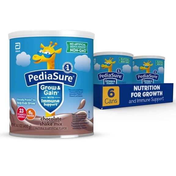 PediaSure Grow & Gain Shake Mix Powder, Chocolate, 14.1 oz Can, 48 Servings