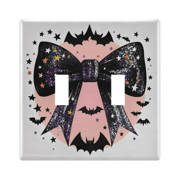 2 Gang Light Switch Cover Plate Glittery Bow with Bats Silhouette Wall Plate Decorate Electrical Outlet Cover Plates 4.56”x4.48”