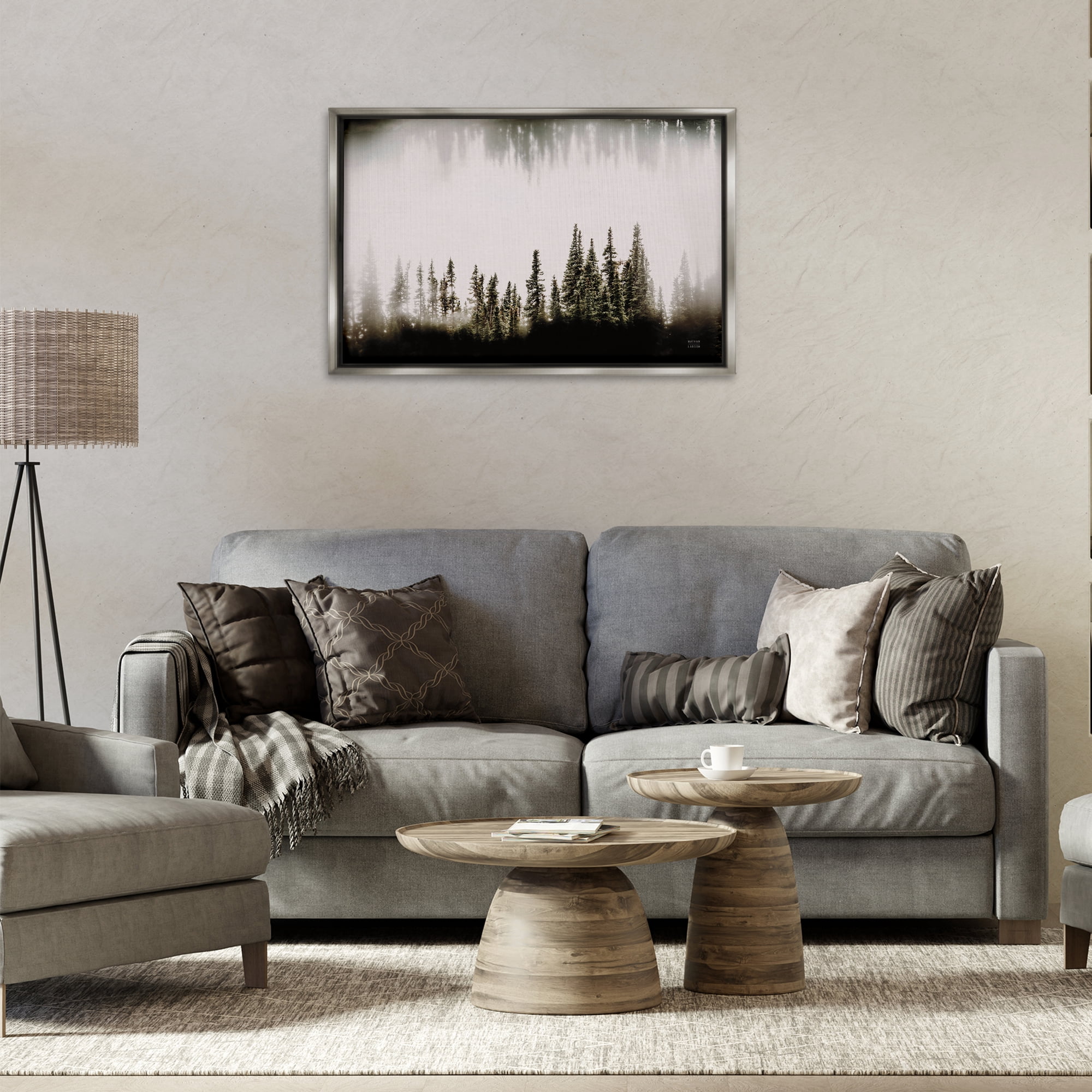Stupell Industries Waterwood Tree Composition Landscape & Nature Painting Gray Floater Framed Canvas Art Print Wall Art, 31 x 21