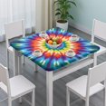 thumbnail image 3 of Colorful Rainbow Tie Dye Spiral Pattern Square Fitted Tablecloth with Elastic Edge,Square Table Cover,Washable Elastic Table Cover for Home Kitchen Party Decor 34"x34", 3 of 6