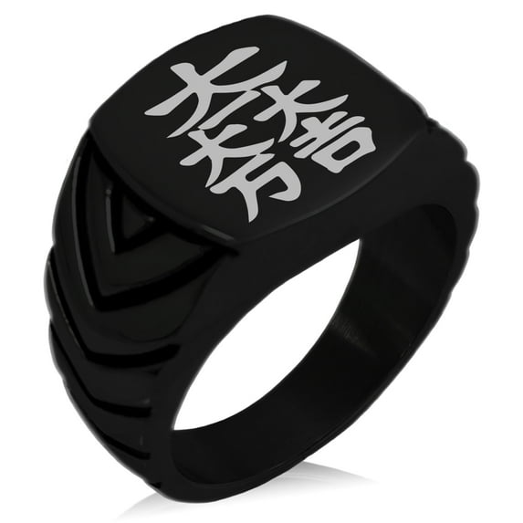 Stainless Steel Ishida Samurai Crest Chevron Pattern Biker Style Polished Ring