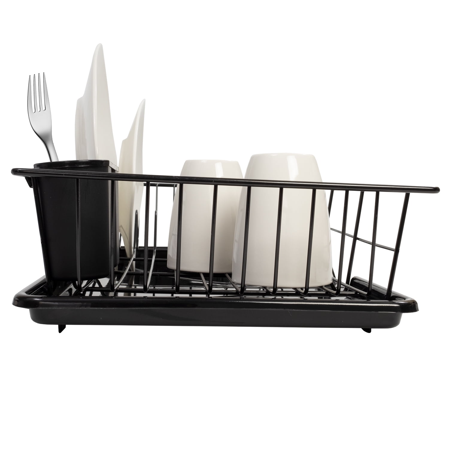 Sweet Home Collection Dish Drainer Drain Board and Utensil Holder Simple  Easy to Use, 19 x 12 x 5, Black