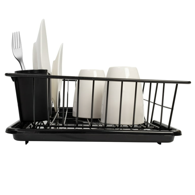 Sweet Home Collection 3-Piece Kitchen Sink Dish Drainer Set- Black 