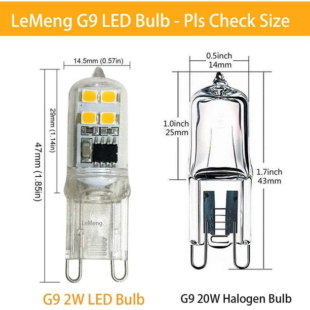 LeMeng G9 Ampoule LED 2W 2700K Blanc Chaud, Mini Taille 20W