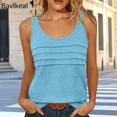 thumbnail image 4 of Bavlkeal Tank Tops for Women Pleated Crew Neck Sleeveless Solid Color Plus Size Going Out Beach Vacation Cute Summer Tops Black S-2XL, 4 of 5