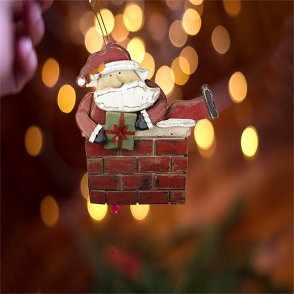 TIMIFIS Christmas Decorations Christmas Tree Santa Claus Climbing The Chimney With Christmas Tree Ornaments Wooden Pendant