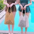 thumbnail image 2 of Kukuzhu Handmade Straw Bag Travel Beach Fishing Net Handbag Shopping Woven Shoulder Bag for Women, 2 of 6