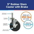 thumbnail image 2 of Shelving Inc. 5" Rubber Stem Caster with Brakes for Wire Shelving, 4 Count, Weight Capacity 250lbs Per Caster, 2 of 2