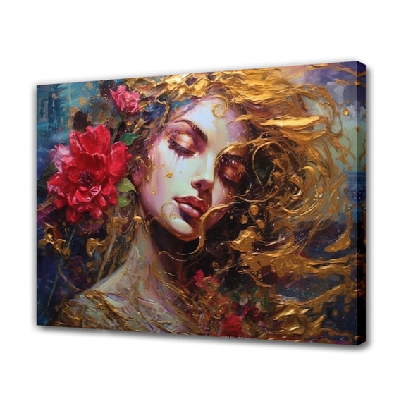 A Woman With Flowing Hair And Red Flowers On Her Face Canvas Poster Bedroom Decor Sports Landscape Office Room Decor Gift,Frame-style,12x18inch(30x45cm)