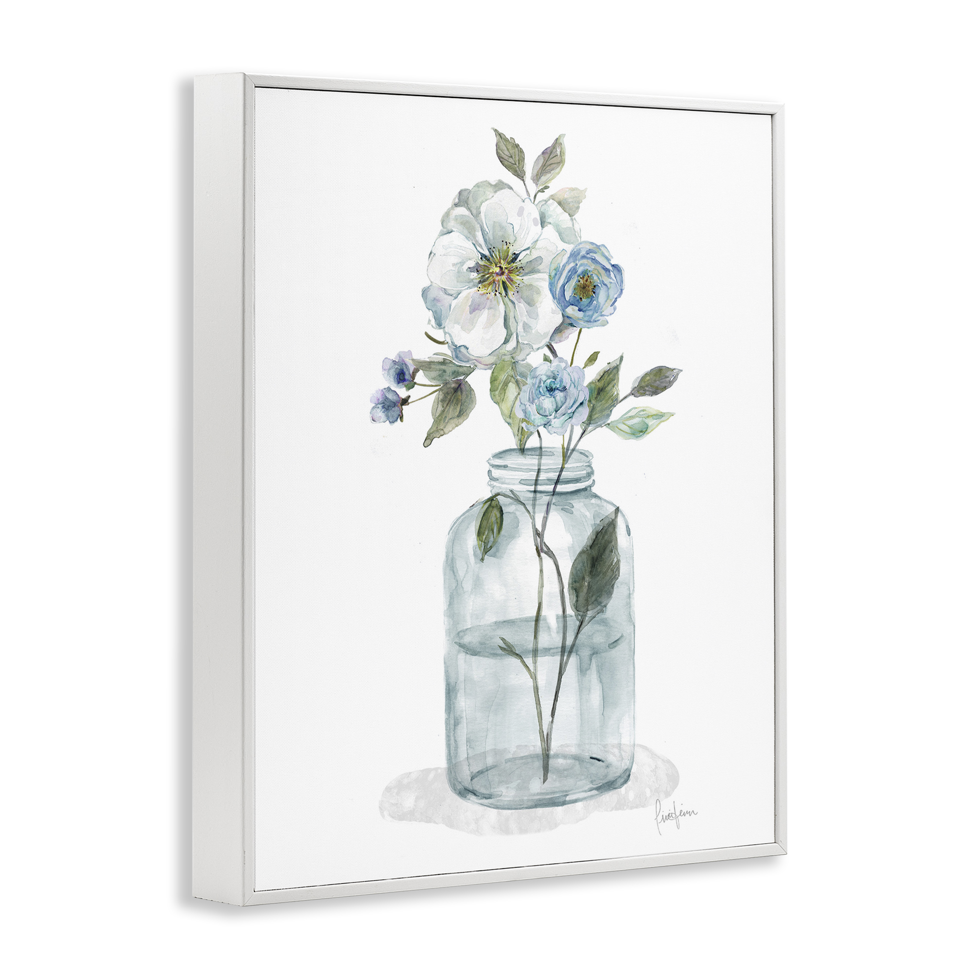 Stupell Industries Soft Blue & White Flowers Botanical & Floral Painting White Framed Art Print Wall Art, 11 x 14
