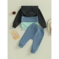 thumbnail image 3 of Infant Boy Autumn Clothes Contrast Color Patchwork Long Sleeve Hoodies Solid Color Pants Set, 3 of 8