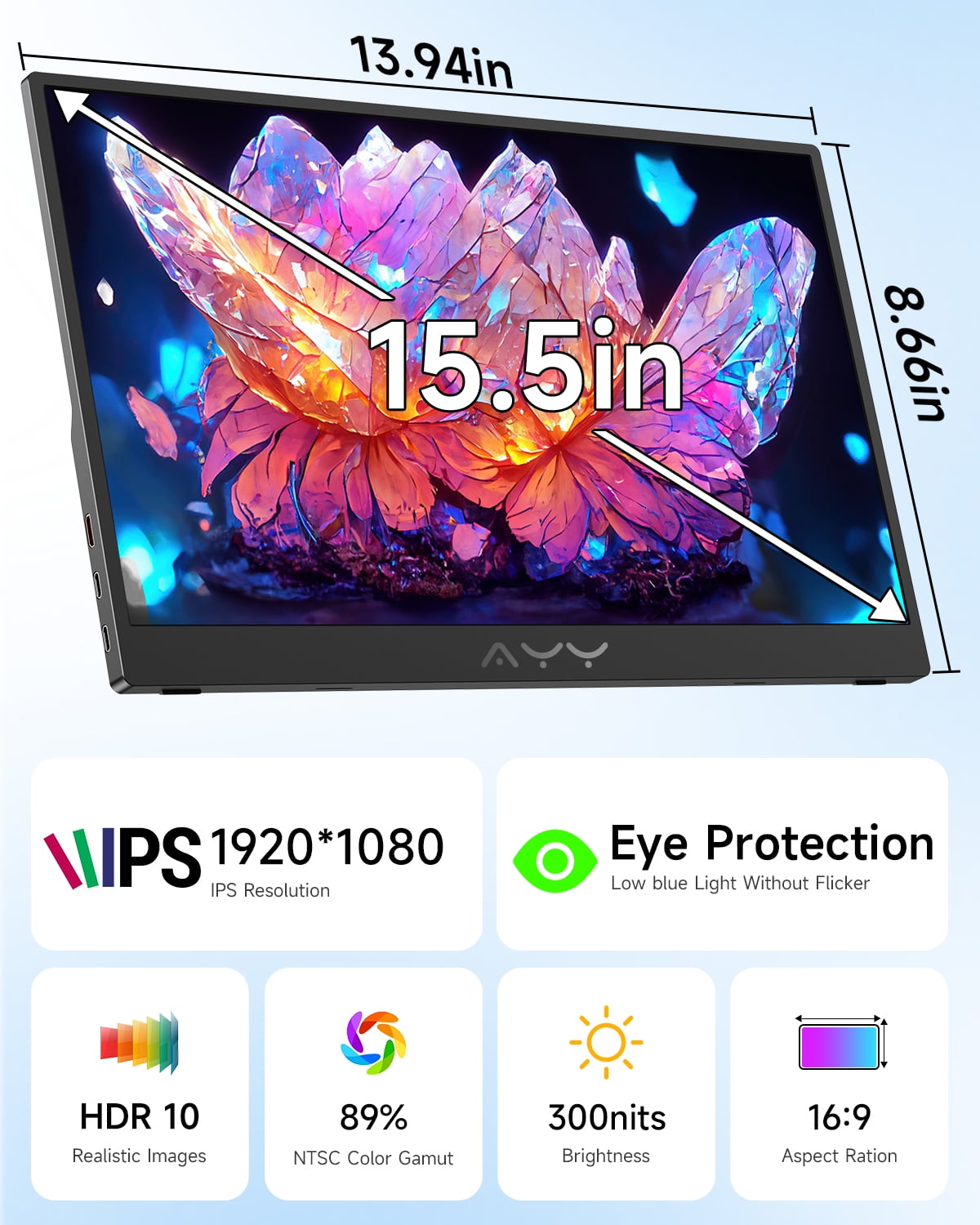 Memzuoix Portable Monitor, 15.6"1080P FHD USB-C, HDMI Display HDR IPS Gaming Monitor w/Premium Smart Cover & Screen Protector,Dual Speakers, VESA Moutable for Laptop PC MAC Phone PS4 Xbox Switch