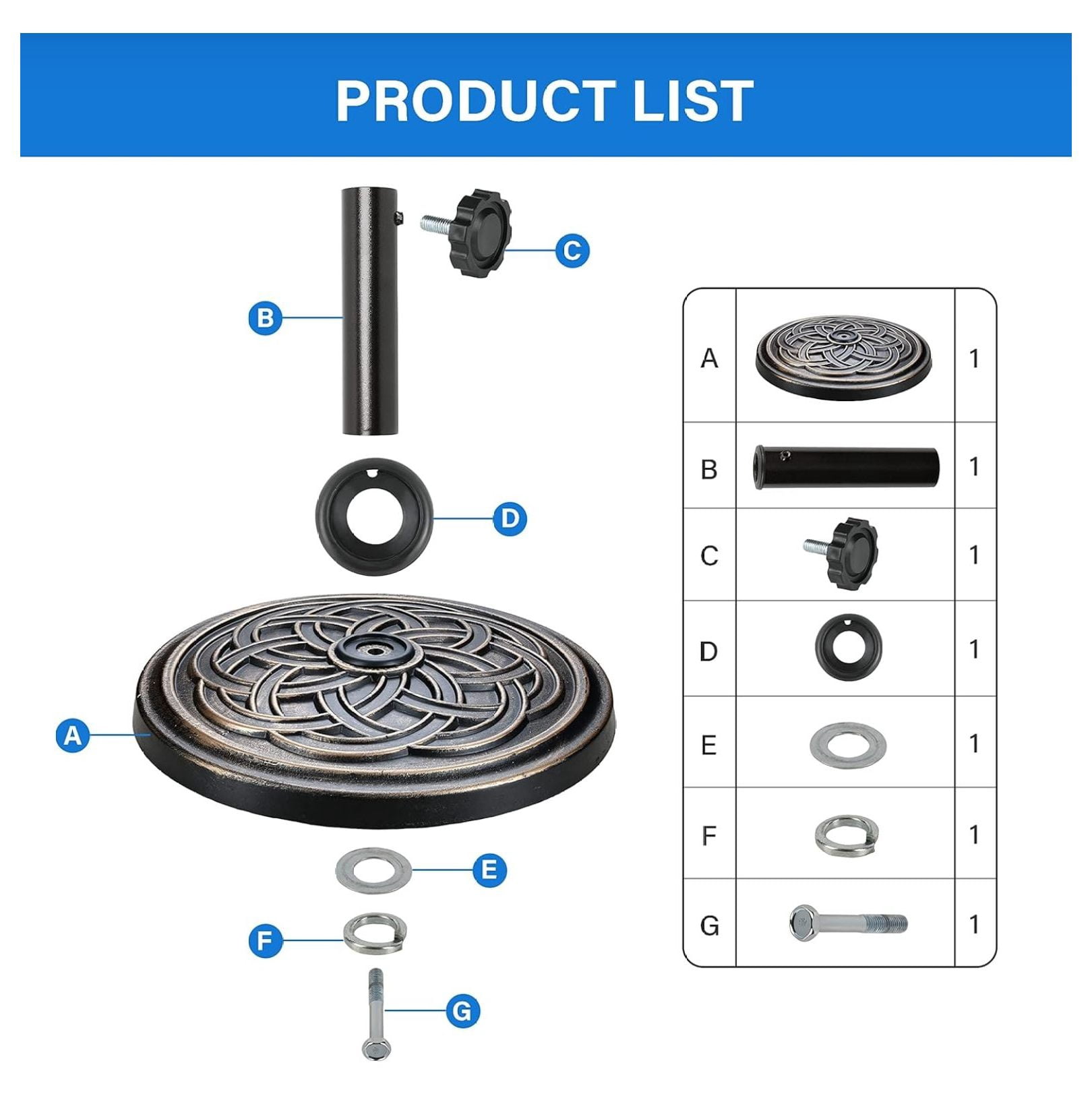 24.2 lbs 17.72" Market Umbrella Base Heavy Duty Round Stand for Patio Outdoor, Deck, Bronze