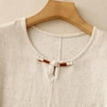 thumbnail image 4 of HOMBOM Crew Neck Women Blouses Short Sleeve Business Beige New arrivals Cotton Linen Solid Color Pocket Blouse, 4 of 9