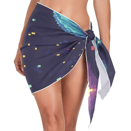 Ckdifva Cosmic Pixel_style Beach Cover Up for Women Swimsuit Coverups Bikini Wrap Short Skirt