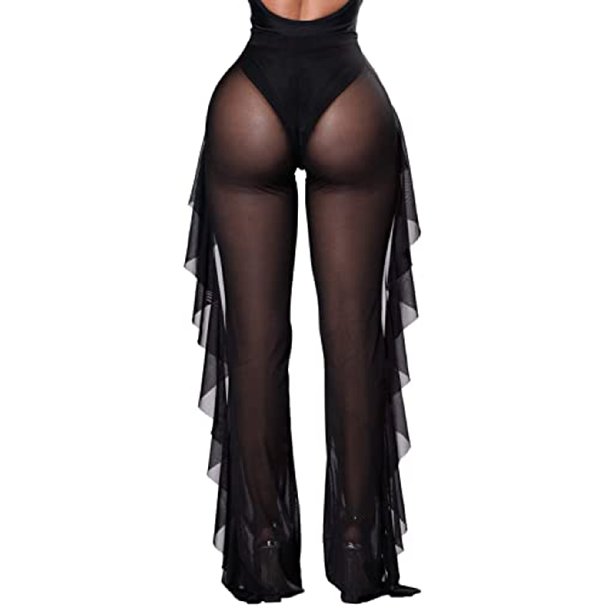 Ruffle Sheer Mesh Swimwear Bikini Cover 
