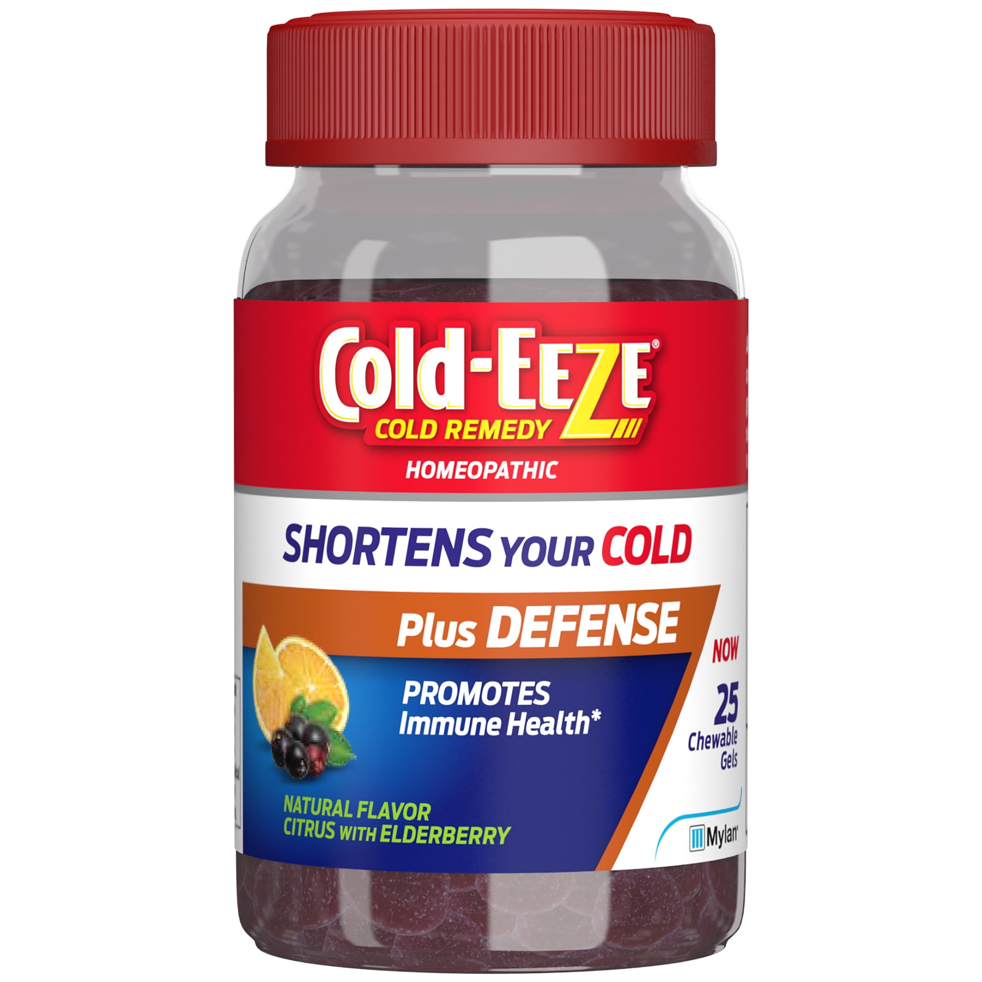 Cold-EEZE Cold Remedy Plus Defense Zinc Chewable Gel, Natural Citrus with Elderberry, 25 Ct