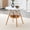White + Wood + Plastic + Solid Wood+MDF, variant on 31.5-inch diameter circular dining table, black MDF vacuum formed tabletop, walnut solid wood legs, with suspended woven storage basket structure. A casual coffee table suitable for 2-4 people