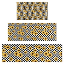 Black White Checker Sunflower Pattern Kitchen Rugs Sets Of 3,Kitchen Runner Rugs Non Skid Washable,Decorative Kitchen Floor Mats for Kitchen,Sink,Laundry,17"x30"  17"x47"   17"x59"