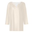 thumbnail image 4 of WTOBBY Women's Solid Color Henley Style Top Ribbed Knit 3/4 Sleeve Tunic Button Detail V-Neck T-Shirt Essential Casual Wardrobe Piece,Beige L, 4 of 5