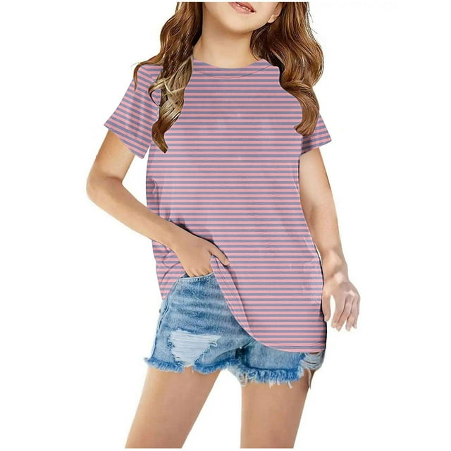 Shorts pour Filles, Crop Tops Mignons, T-Shirts pour Enfants Manches Courtes T-Shirt Graphique Col Rond Crop Top pour 3-14 Ans Filles et Garçons T-Shirt Tee