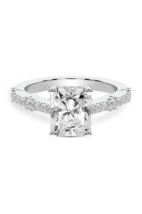 IGI Certified 4 Carat Radiant Shape Lab Grown Diamond Engagement Ring | 14K White Gold | Odyssey Hidden Halo Diamond Ring | FG-VS1-VS2 Quality Friendly Diamonds