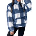 thumbnail image 3 of Women's Plaid Long Sleeve Zipper Fleece Sweatshirt Pullover Jacket Coat with Pockets Blue XL, 3 of 8