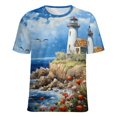 thumbnail image 5 of Lighthouse Sunrise Coast Scenery Pale Blue Tan T Shirts Basic T-Shirt Short Sleeve Ladies Tee Shirt Summer Graphic Clothing, 5 of 6