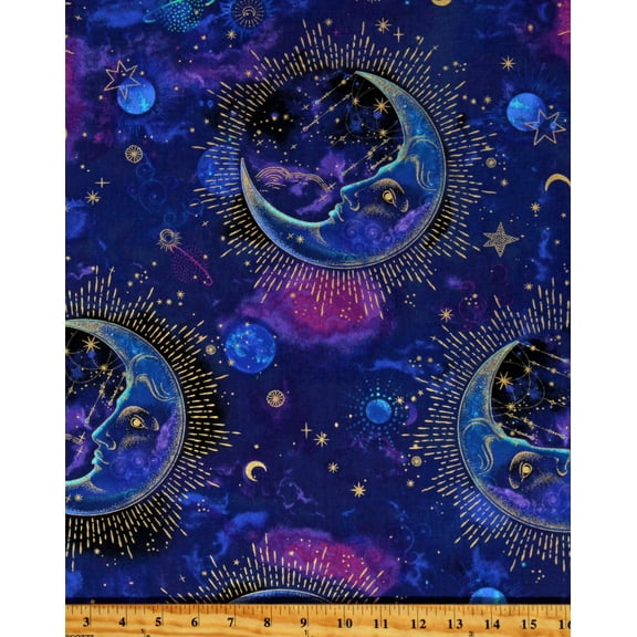 Cotton Galaxy Sky Skies Night Dark Stars Moons Atmosphere Space Blue Purple Cotton Fabric Print by the Yard (COSMOS-CM2541-GALAXY)