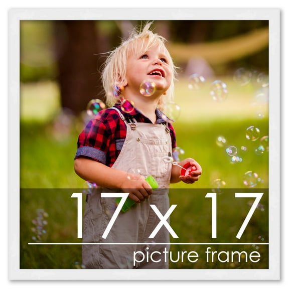 17x17 White Wood Picture Square Frame - UV Acrylic, Foam Board Backing, Hanging Hardware
