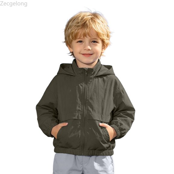 Zecgelong Kids Boys Girls Solid Coat Hooded Jacket Toddler Windproof Zipper Outwear