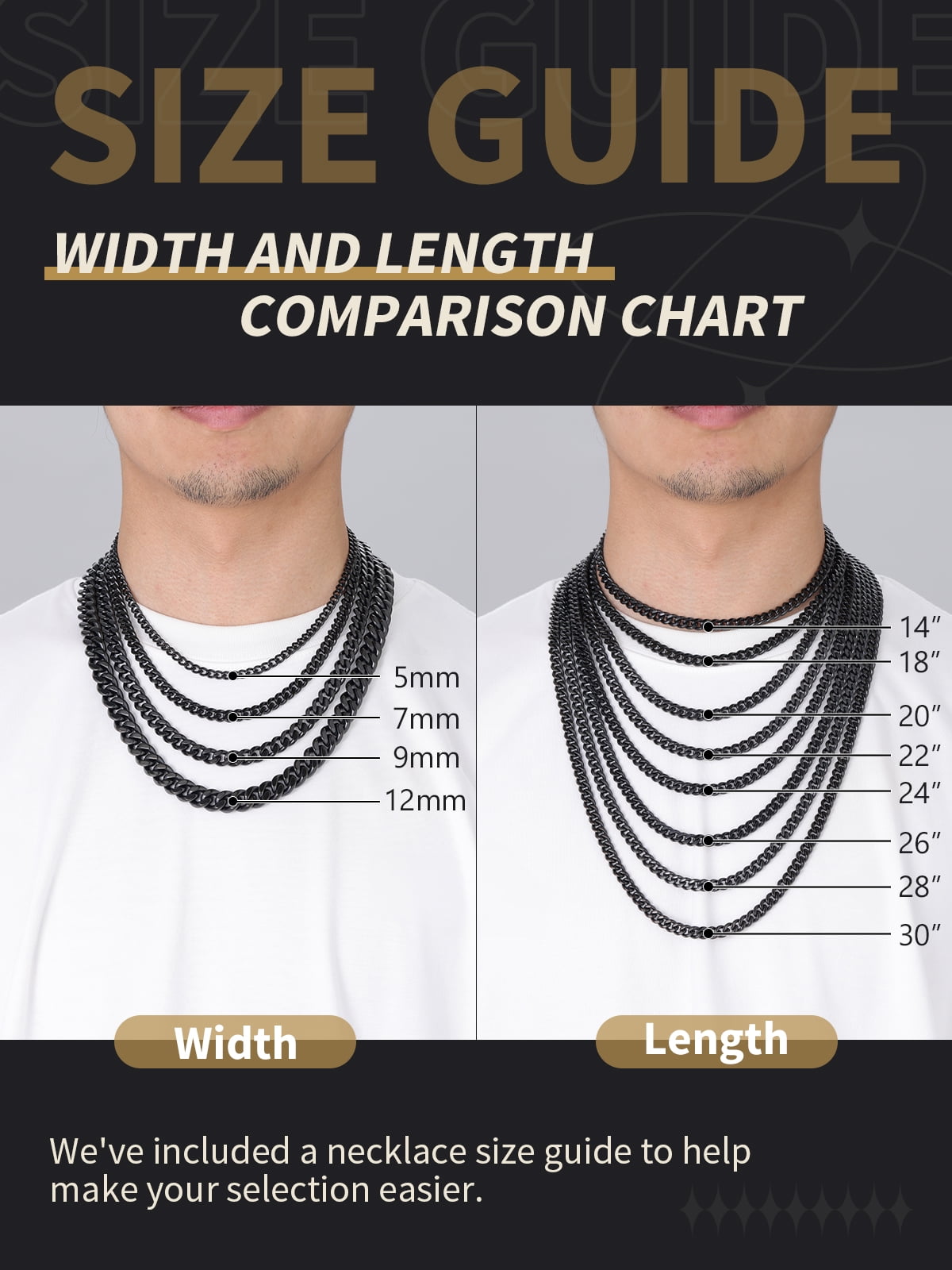 FindChic Black Chain Necklace for Men Stainless Steel Hip Hop Cuban Link Chains Birthday Graduation Fathers Day Jewelry Gifts Him Boyfriend Husband Adults Male Son Age Ideas, 12mm/18inch