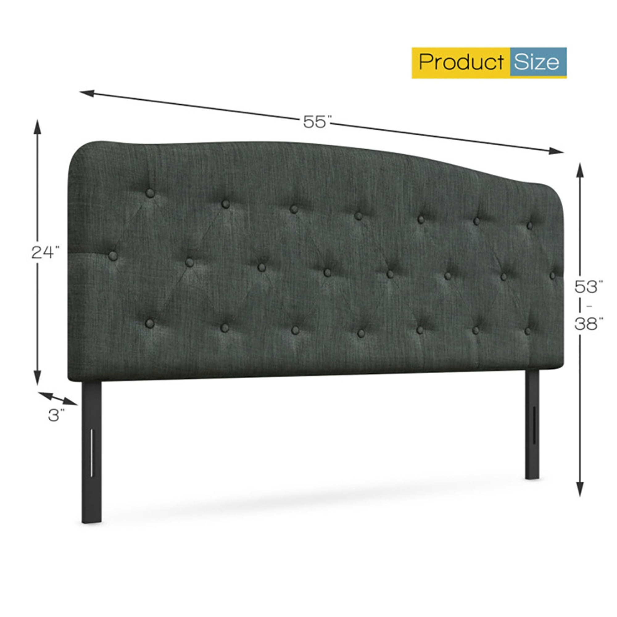 Spaco Upholstered Headboard with Button Tufted Upholstery, Adjustable Heights, Adjustable Height, Easy Assembly, Light Grey, Full