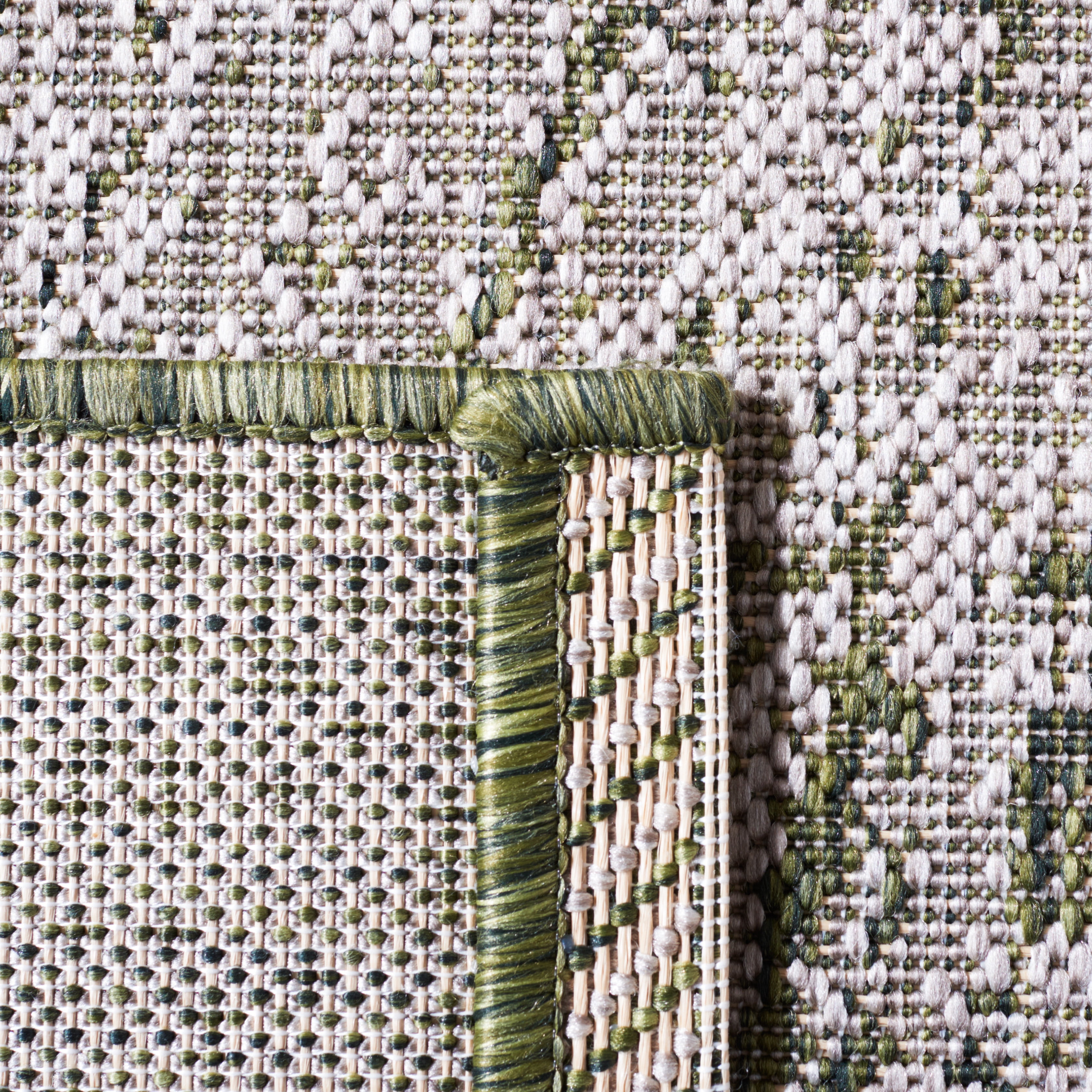 SAFAVIEH Courtyard Jaymz Radiant Indoor/Outdoor Area Rug, Beige/Dark Green, 6'7" x 9'6"