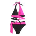 thumbnail image 4 of DHFJKG Women Bikini Sets Color Block Two Piece Bathing Suit Side Tie Halter Swim Top With High Waisted Briefs Bottom Stylish Beachwear, 4 of 9
