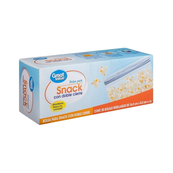 Bolsas para snack Great Value con doble cierre 50 pzas