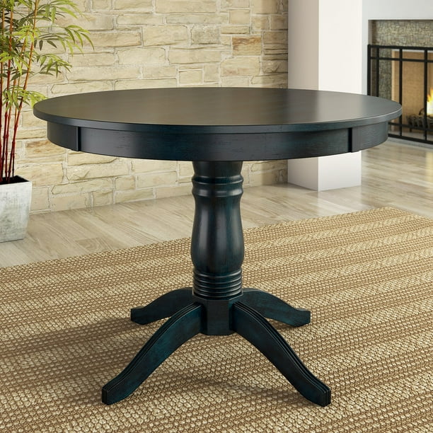 Lexington 42" Round Wood Pedestal Base Dining Table, Dark Denim
