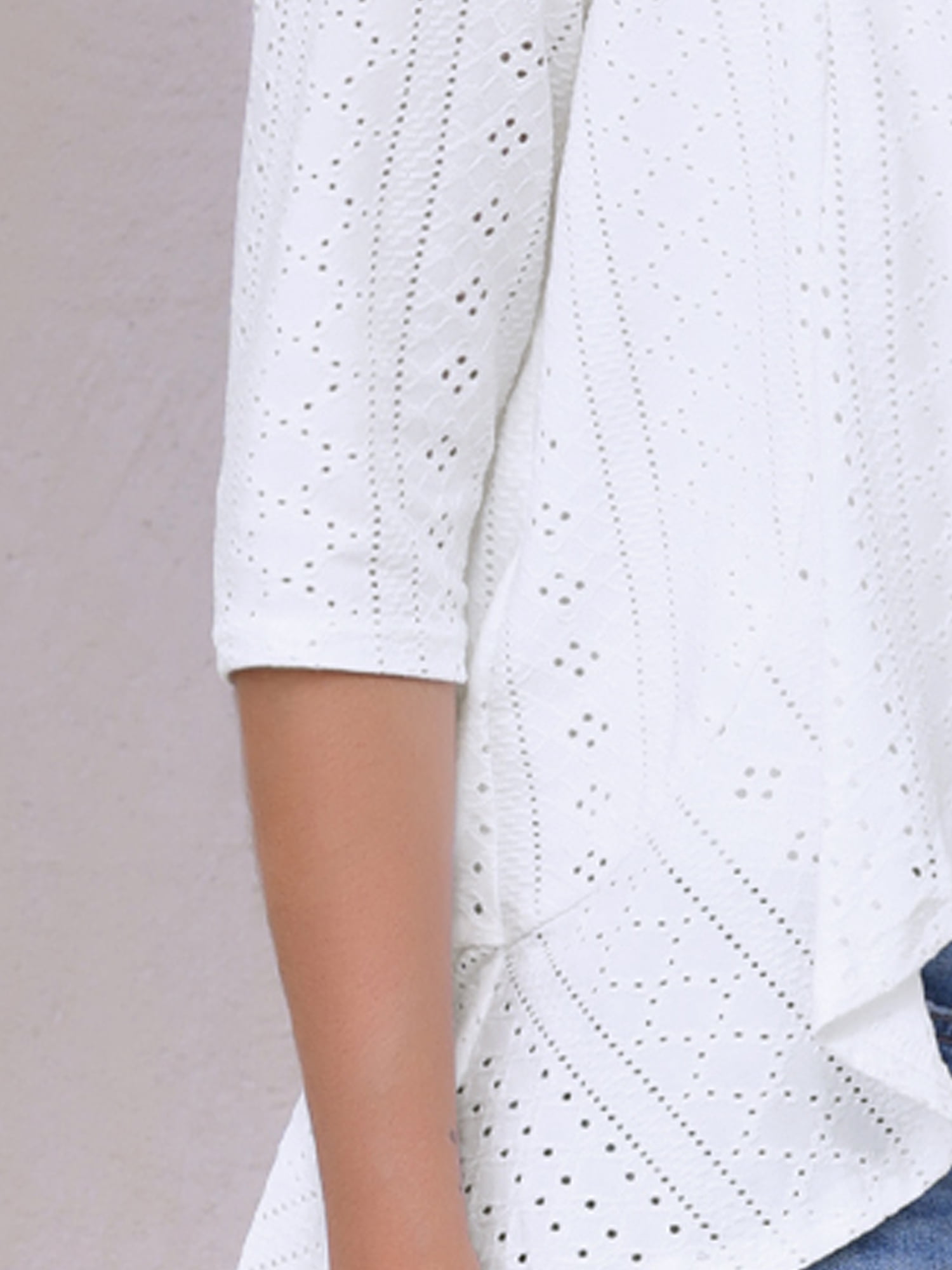 DARING DIVA Womens Open Front 3/4 Sleeve Draped Ruffles Eyelet Cardigans S White