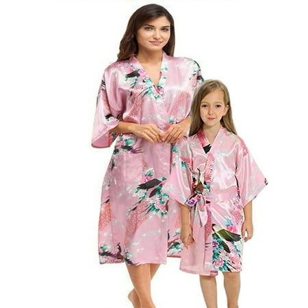 

Light Pink Mommy and Me Robes Floral Satin Feel