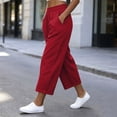 thumbnail image 5 of Utoimkio Women's Roll Cuff Cropped Linen Capri Pants Full Elastic Gathered High Waist Calf-Length Trousers with Inset Side Pockets for Summer Beach Casual Daily Wear, 5 of 8