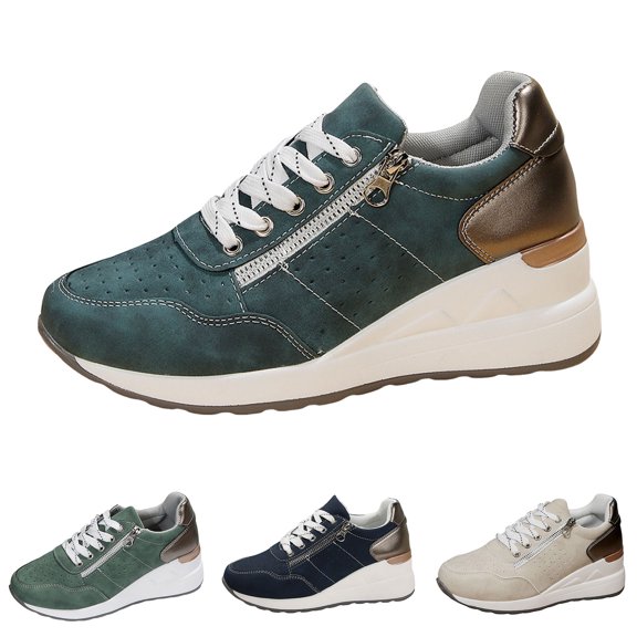 Pandaie Wedge Sneakers for Women Fashion Non Slip Platform Tennis Shoes High Heel Suede Lace up Sneaker Dressy Casual Chunky Wedges Walking Shoe AG 12