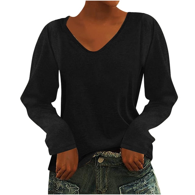 Camiseta de manga larga con cuello en V y estampado informal a la moda para mujer Pompotops FGAJ15412