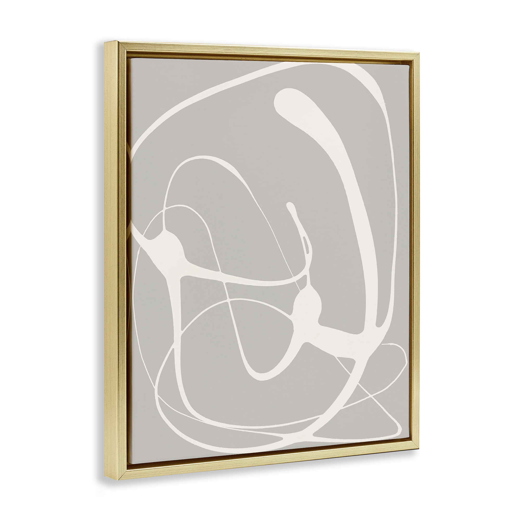 Stupell Industries Beige Very Abstract Figure Abstract Painting Gold Floater Framed Canvas Art Print Wall Art, 17 x 21