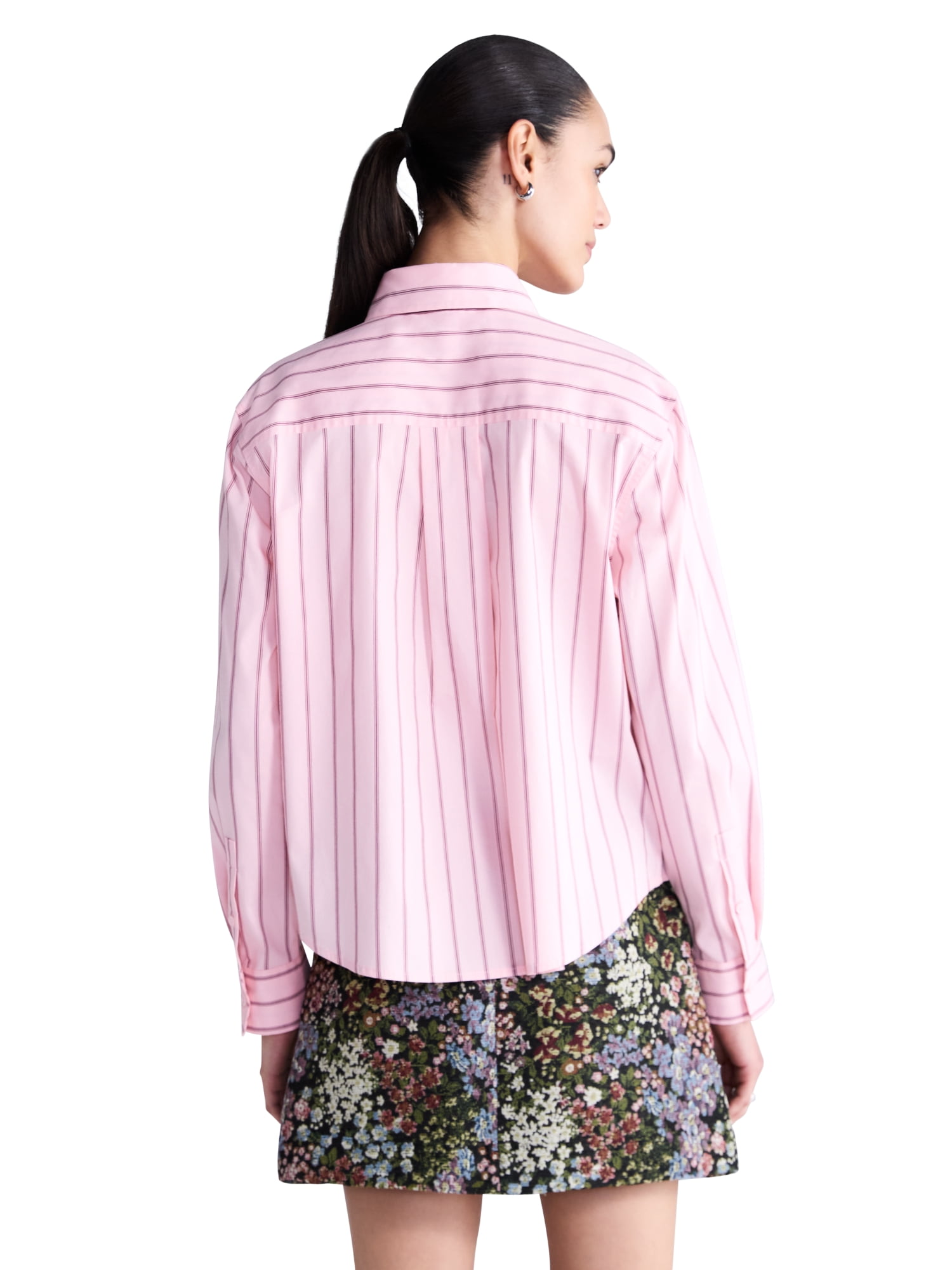 Free Assembly Women's and Women's Plus Button Front Shirt with Satin Tie, Sizes XS-4X