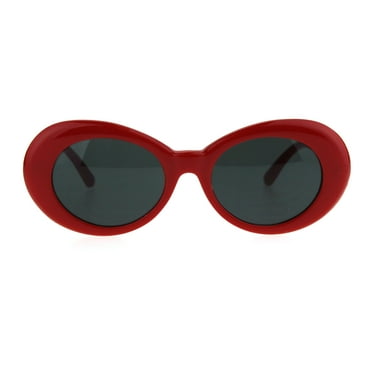 Womens Thick Plastic Mod Oval Shaggy Retro Fashion Sunglasses Red Black