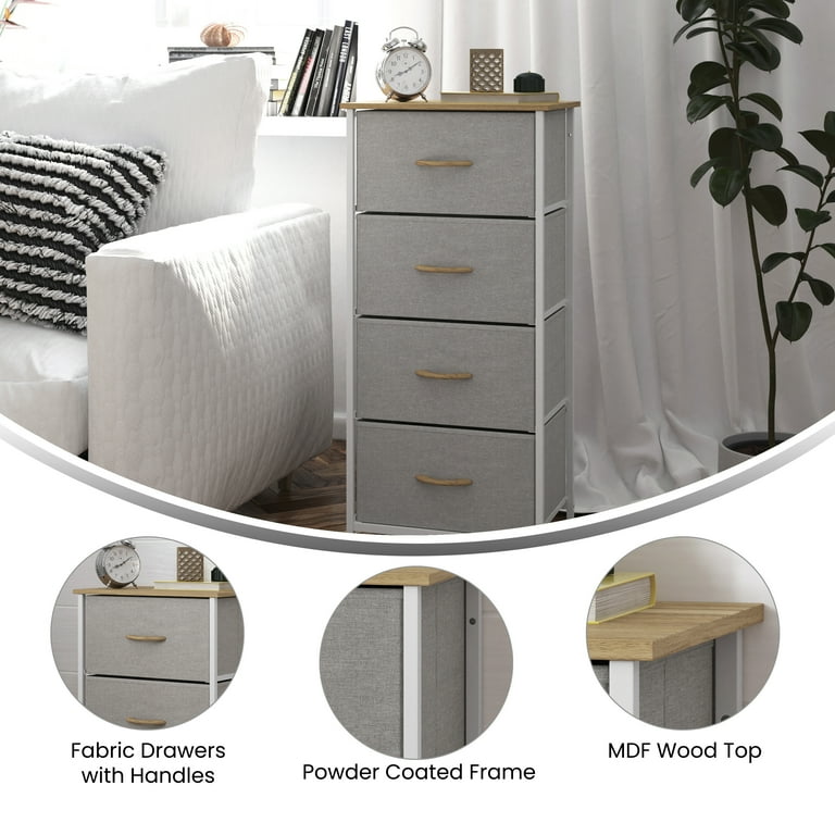 beige fabric dresser Beige Dresser Tower With 3 Drawers And Wood Top Fabric — ShipItFurniture main image 0