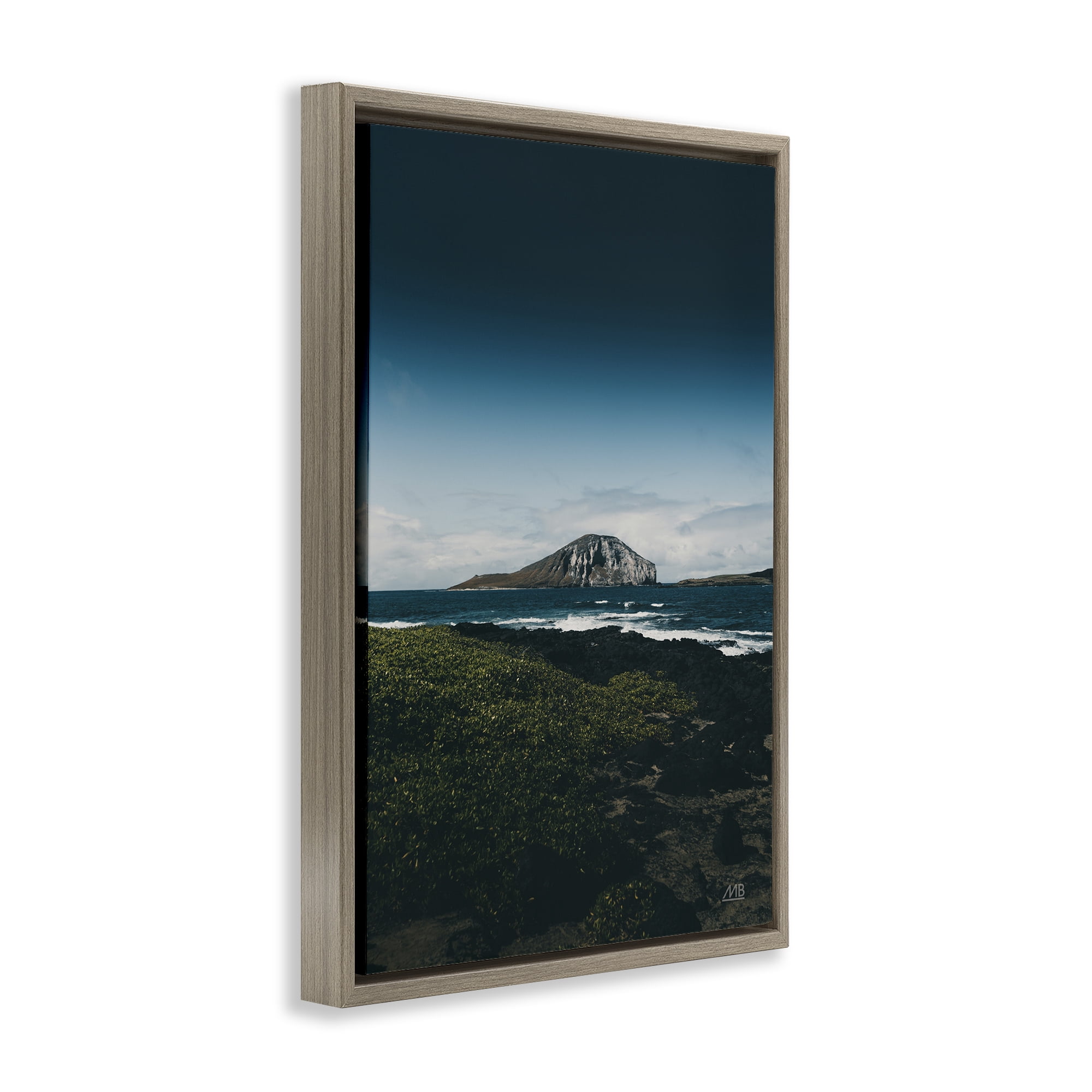 Stupell Industries Hawaiian Rocky Shore Landscape & Nature Photography Brown Floater Framed Canvas Art Print Wall Art, 21 x 31