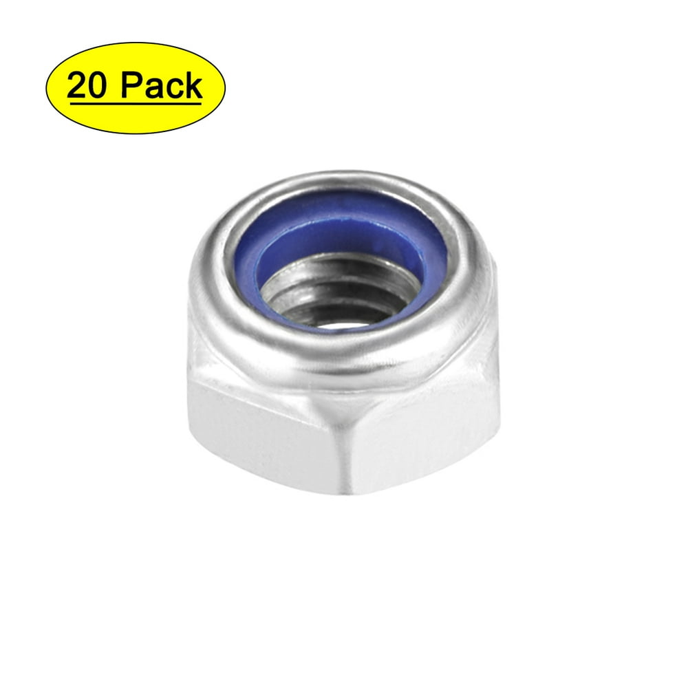 M8 x 1.25mm Nylon Insert Hex Lock Nuts, 316 Stainless Steel, 20 Pcs